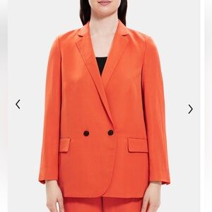 Theory Double Breasted Boy Linen Blend Blazer Summer Sheen Orange